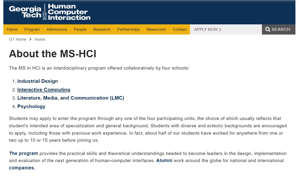 Georgia Tech (Master of Science in Human-Computer Interaction)