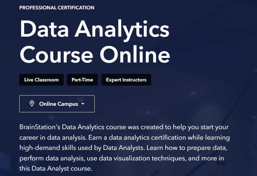 best data analytics course- brainstation