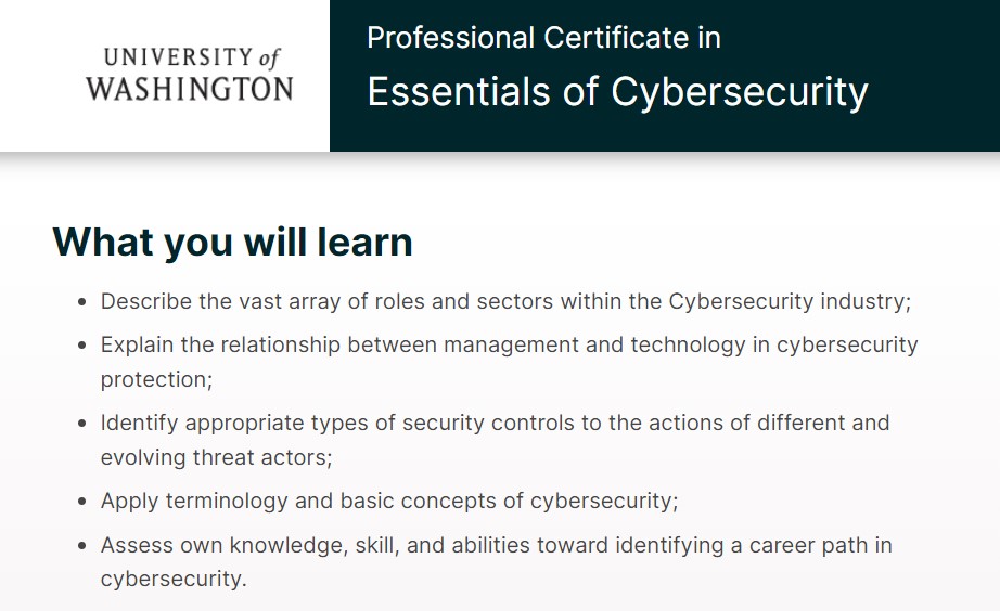 best information security course- University of Washington