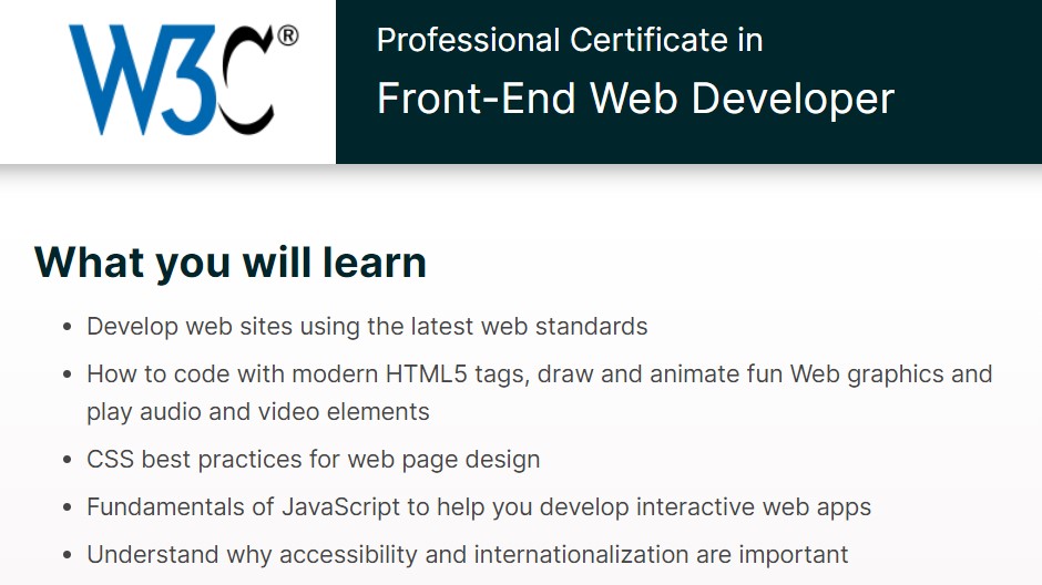 Professional Certificate in Front-End Web Developer – W3C on edX