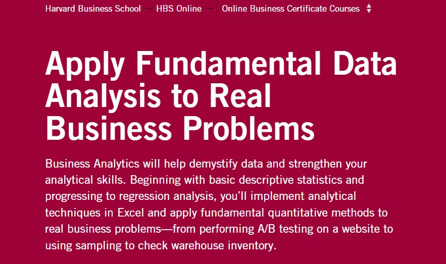 best business analytics certificates- harvard business school