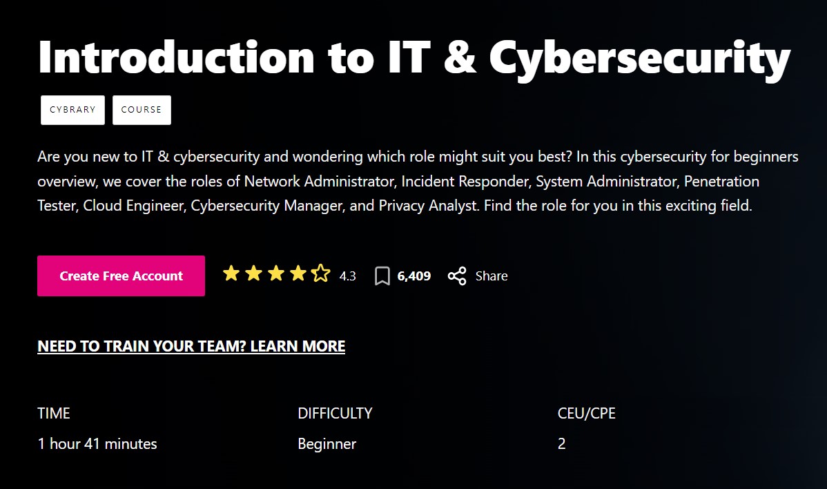 Cybrary: Introduction to IT & Cybersecurity