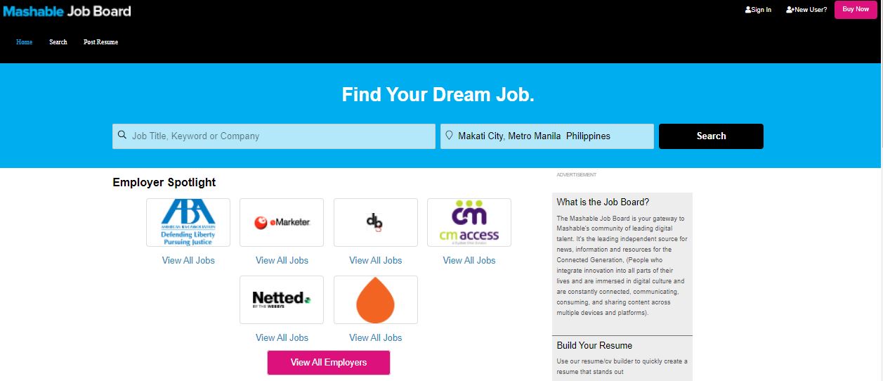 sales job boards: Mashable