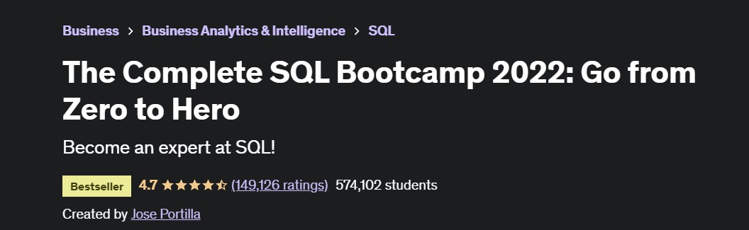 best sql certification- Udemy