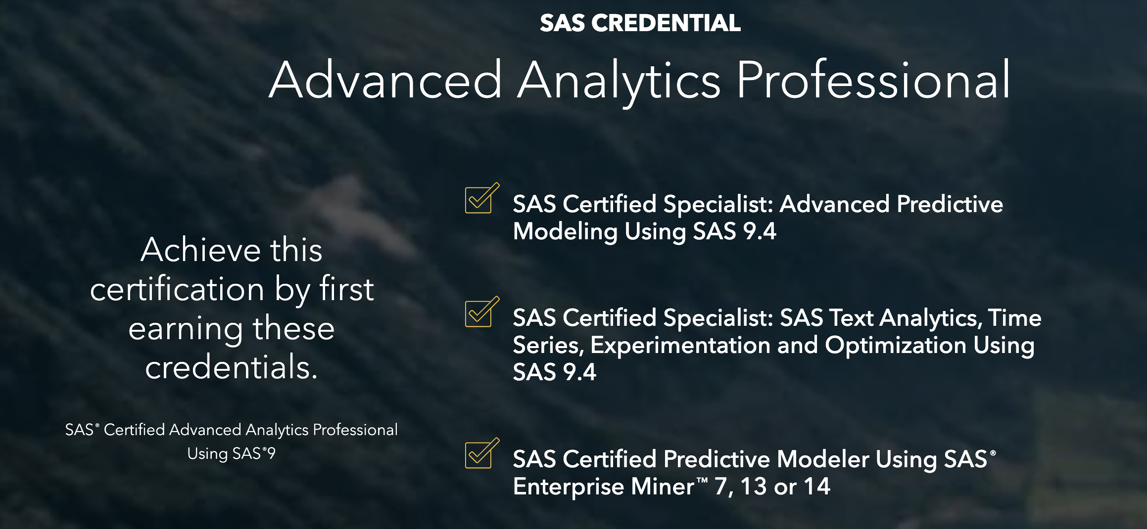 data analyst certifications: SAS Certified Advanced Analytics Professional Using SAS 9 Certification