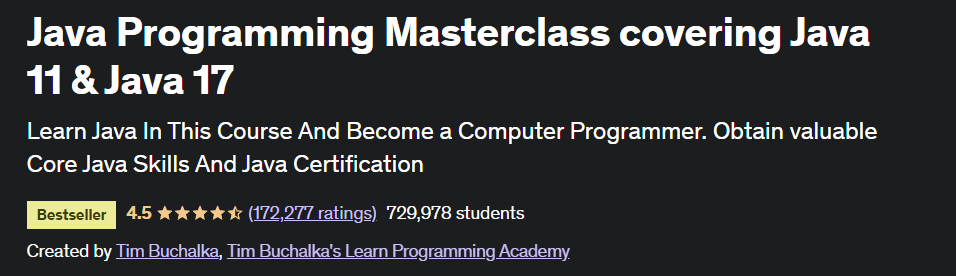 best computer programming courses Tim Buchalka's Java Programming Masterclass