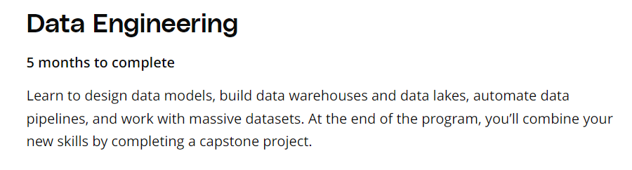 best data engineering courses Udacity Data Engineer Nanodegree