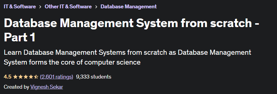 best database management courses Database Management System from Scratch - Part 1-4 (Udemy)