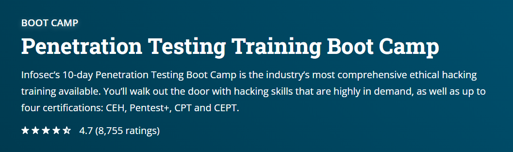 best penetration testing course Penetration Testing 10-Day Training Boot Camp on INFOSEC