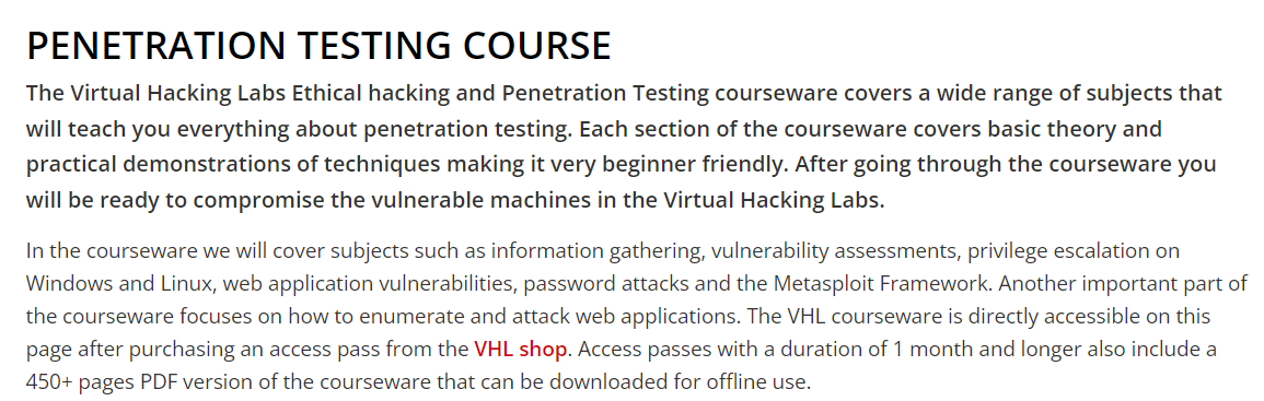 best penetration testing course Penetration Testing on Virtual Hacking Labs