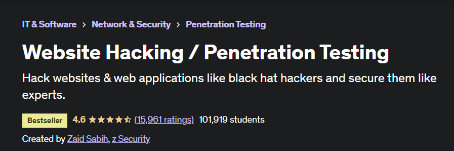 best penetration testing course Website Hacking Penetration Testing on Udemy