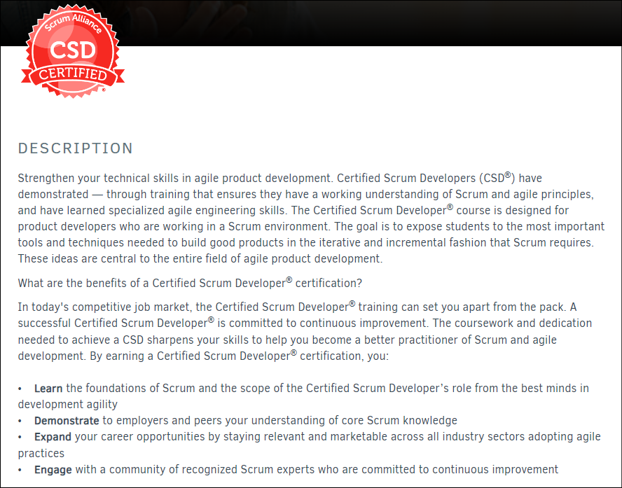 best programming certificates Scrum Alliance Certified Scrum Developer
