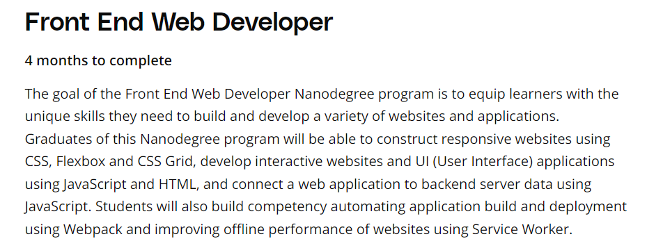 best web developer certification Udacity Front End Web Developer Nanodegree Program