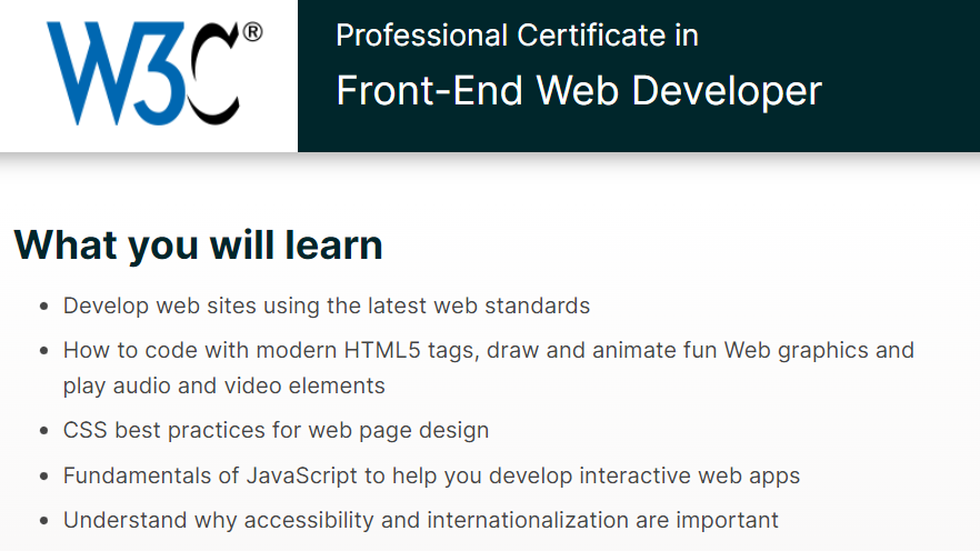 best web developer certification W3Cx's Front-End Web Developer Professional Certificate