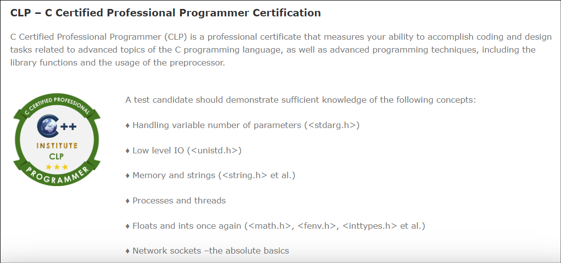 C Certified Professional Programmer Certification, best programming certificates