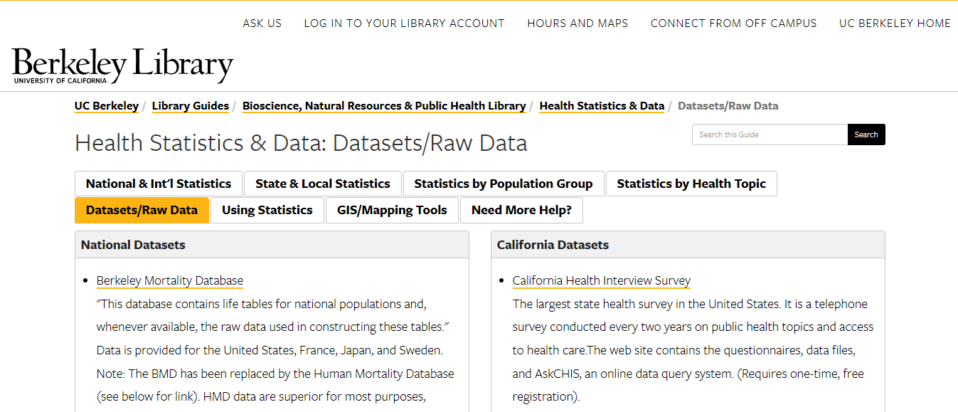 free data sets - Health statistics and data 