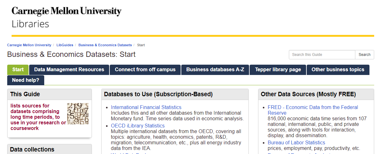 free data sets - Business and Economic data 