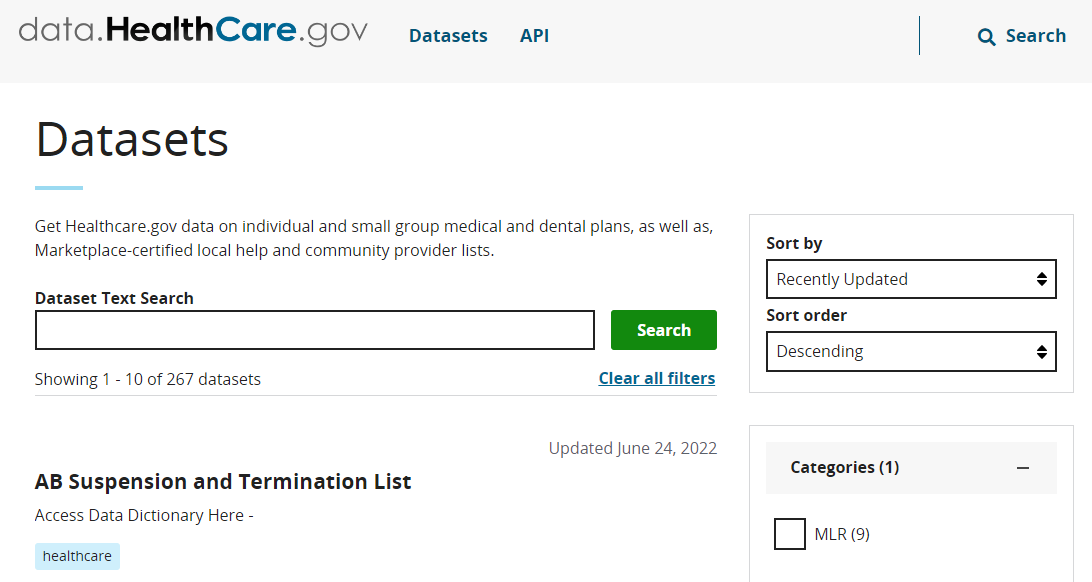 health care free data sets