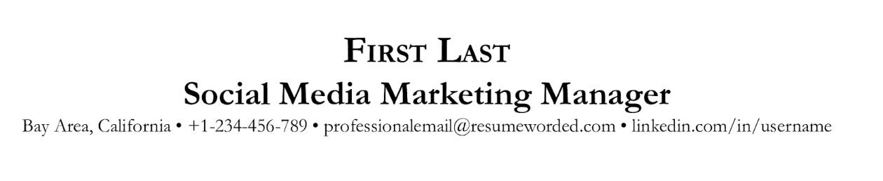 example of a social media marketing manager resume - name, role and contact details 