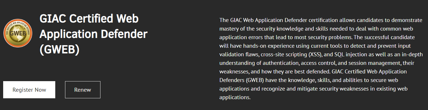 GIAC Certified Web Application Defender (GWEB) best web developer certification