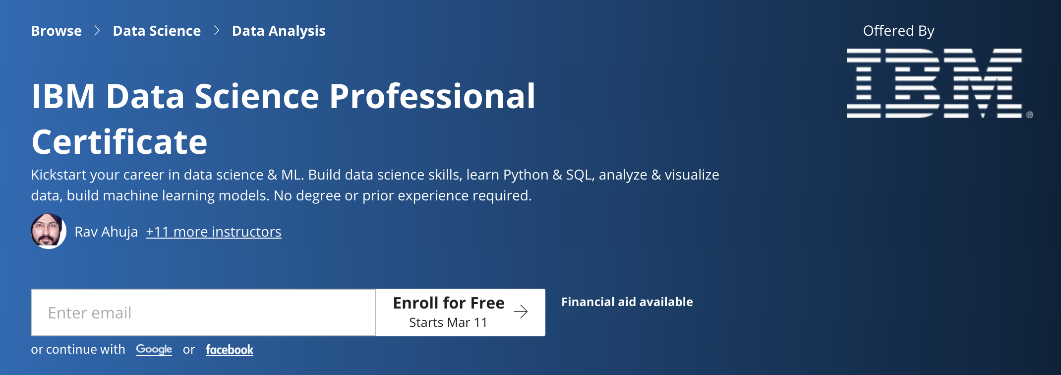 data analyst certifications: IBM Data Science Professional Certificate