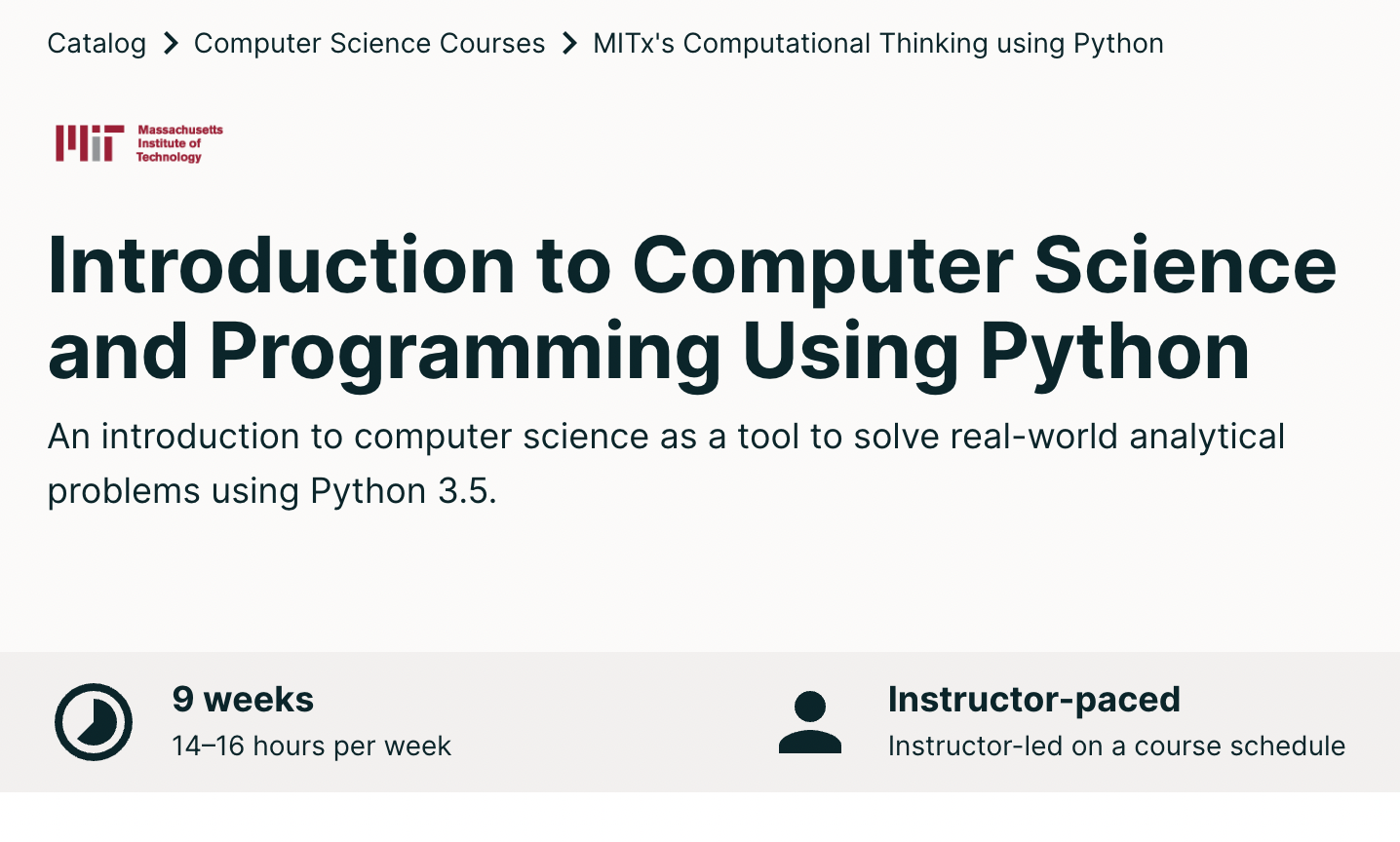 best computer programming courses MIT Introduction to Computer Science and Programming Using Python