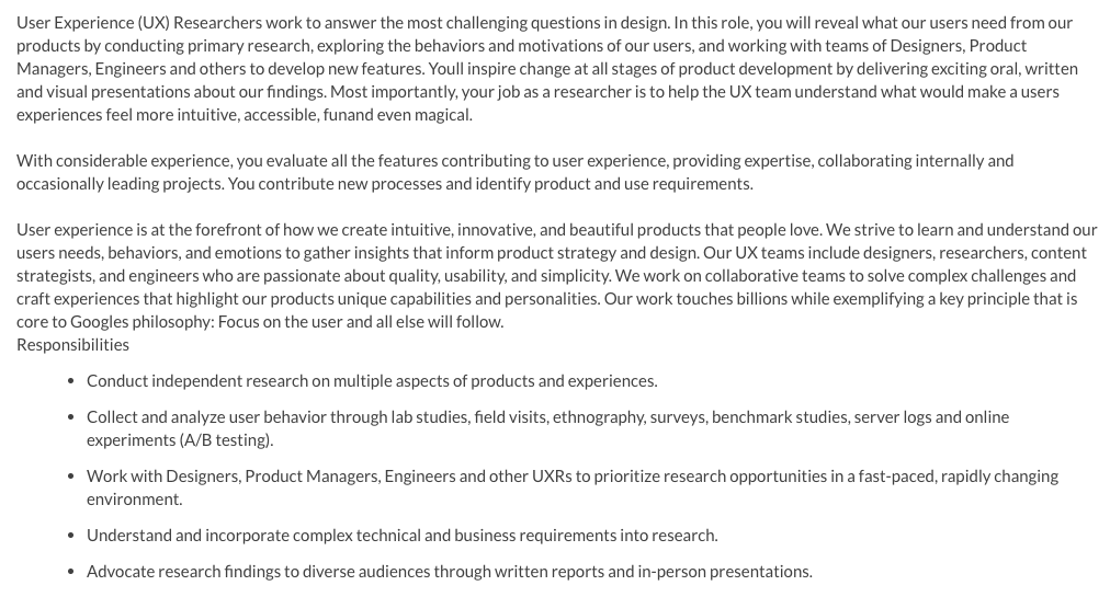 Google’s NYC campus is currently hiring a UX researcher 