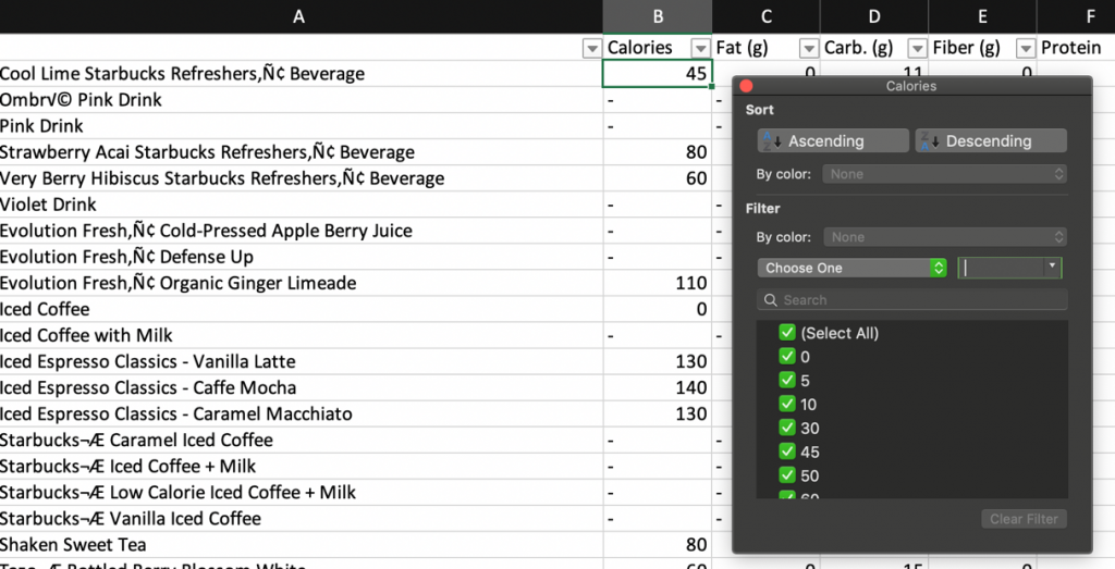 Filter tool in Excel