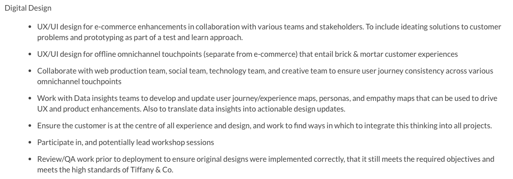Tiffany & Co. is currently hiring a UX designer