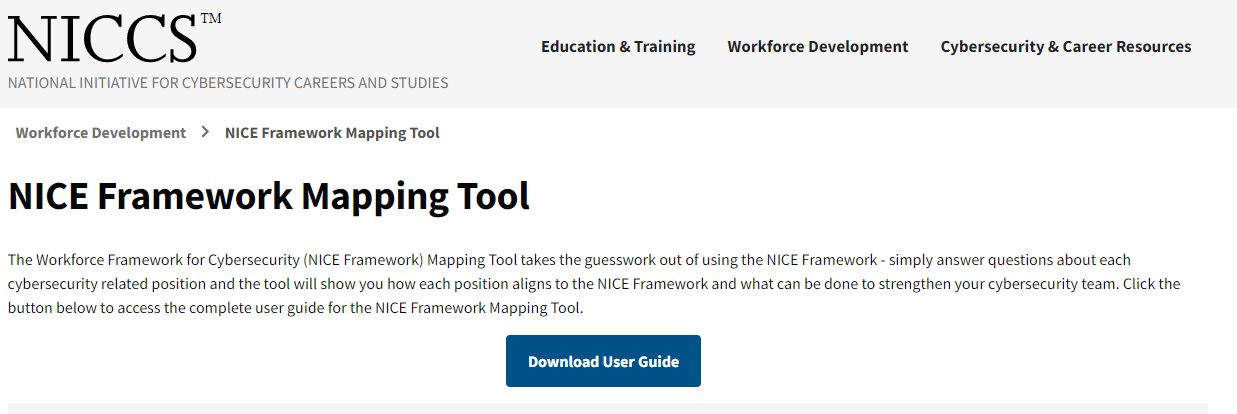 cybersecurity resources - NICE Framework Mapping Tool