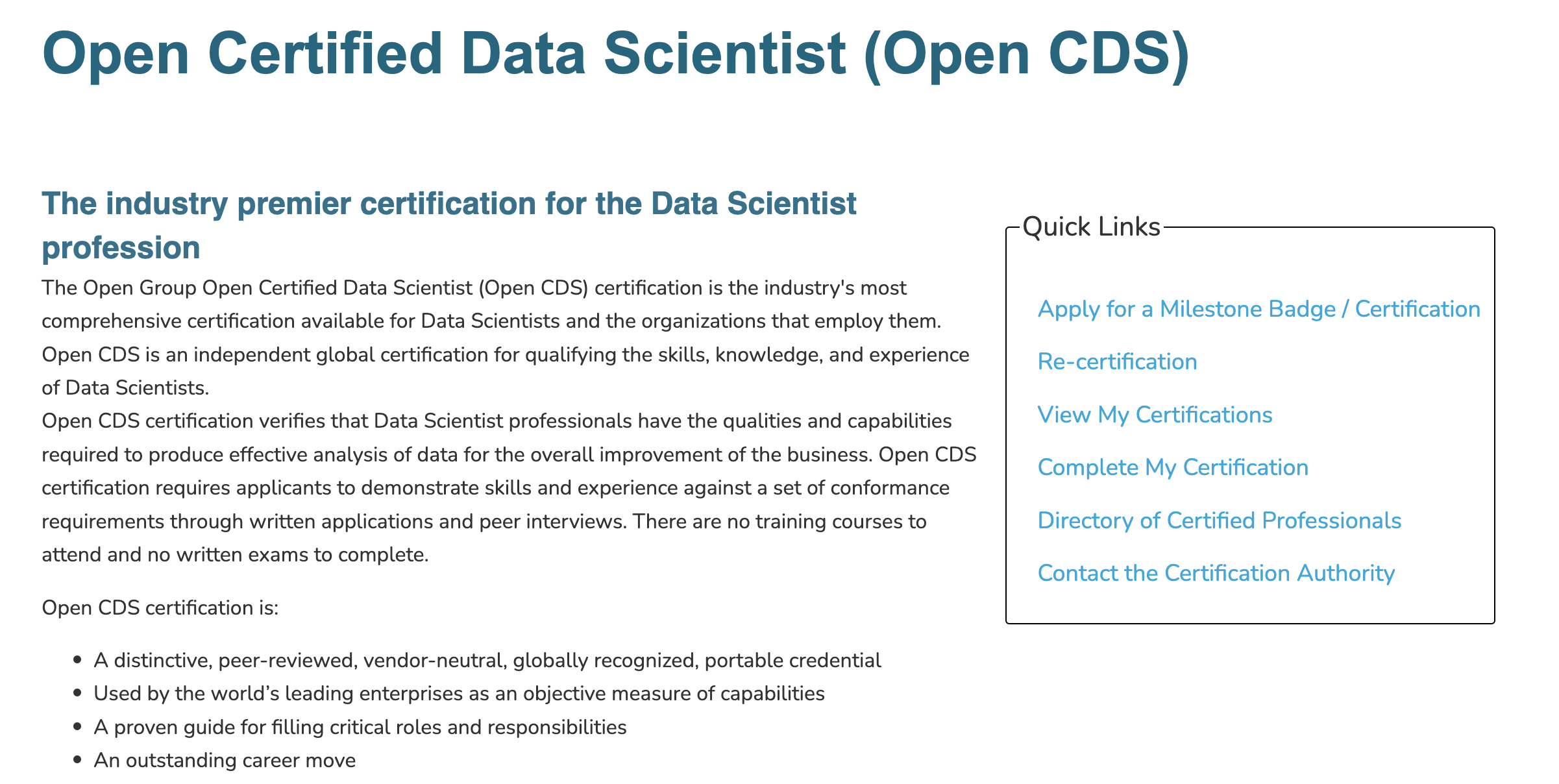 data analyst certifications: Open Certified Data Scientist Certificate