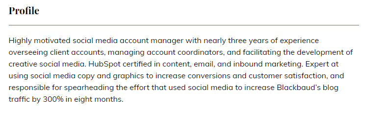 profile description of a social media marketing manager