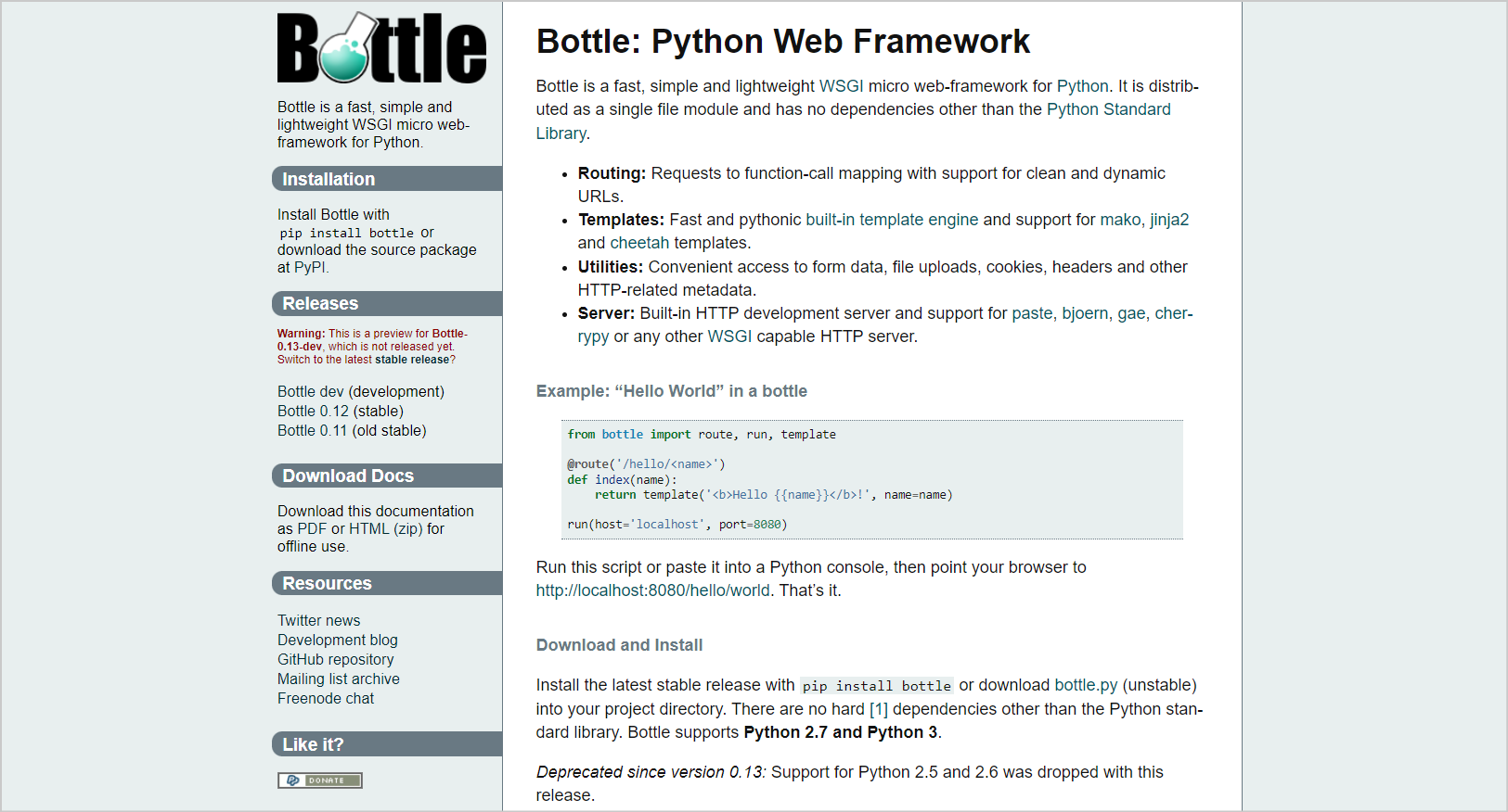 python frameworks, Bottle