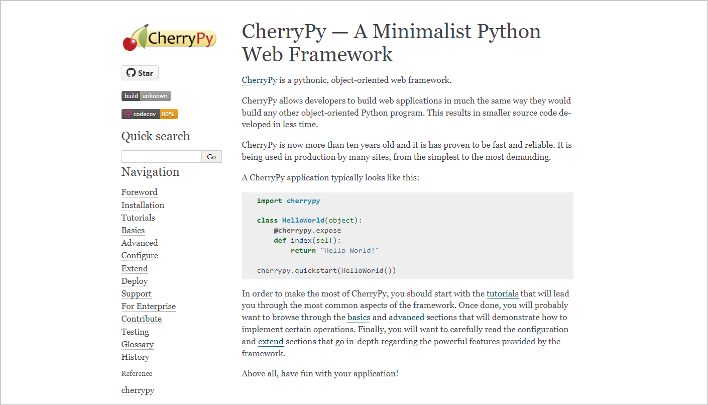 python frameworks, cherrypy