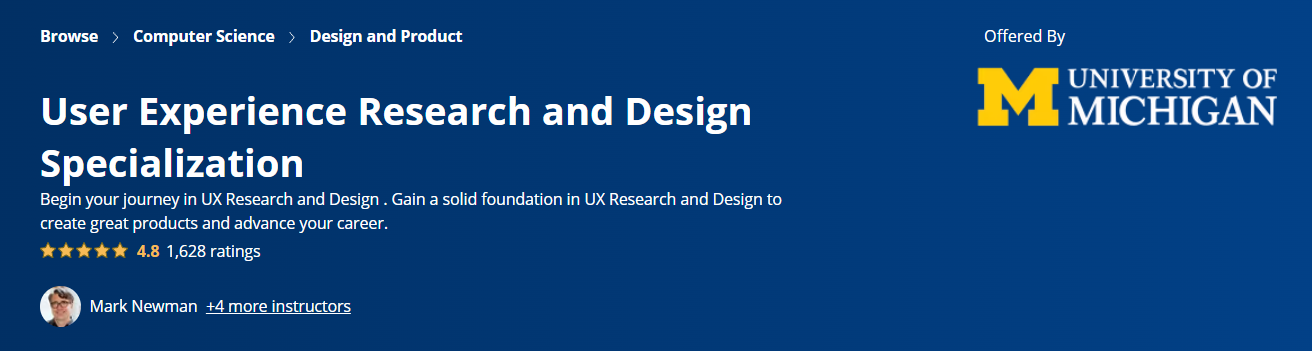 User Experience Research and Design Specialization - University of Michigan on Coursera