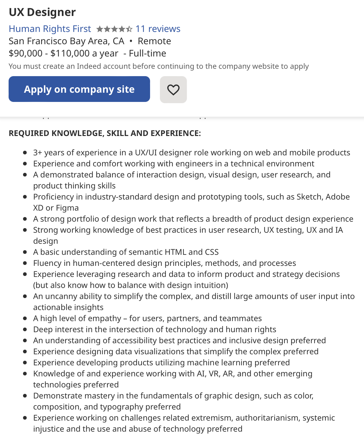 UX Design Job Requirements