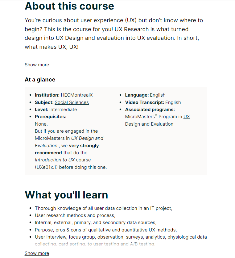 UX Research - HEC Montreal on edX, best ux research courses