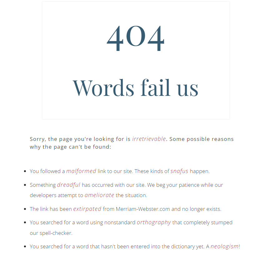 ux writing Merriam Webster 404 Page